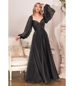 Cinderella Divine Black Chiffon Sweetheart Bridesmaid Goddess Gown