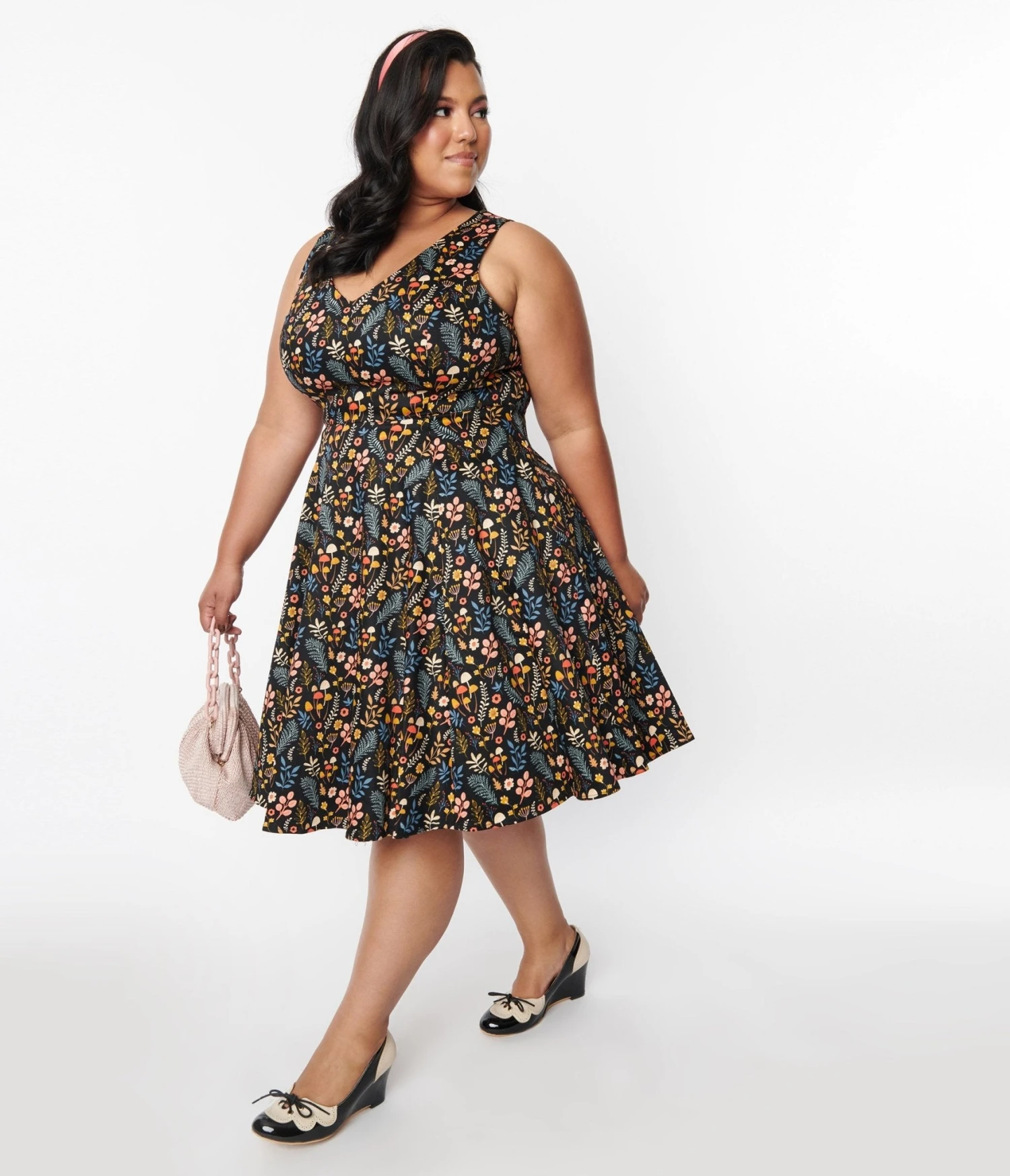 Black Ditsy Woodland Mushroom Swing Dress 1 Black Ditsy Woodland Mushroom Swing Dress