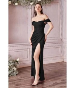 Cinderella Divine Black Divine Satin Corset Off The Shoulder Prom Dress