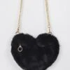 Black Faux Fur Heart Handbag