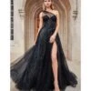 Cinderella Divine Black Floral Applique One Shoulder Leila Evening Gown