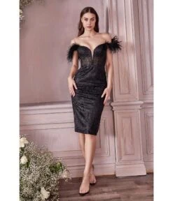 Cinderella Divine Black Glitz Feather Column Homecoming Dress