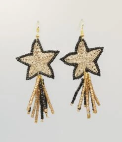 Black & Gold Beaded Star Earrings 5 Black & Gold Beaded Star Earrings -New Dress Store black gold beaded star earrings 106048