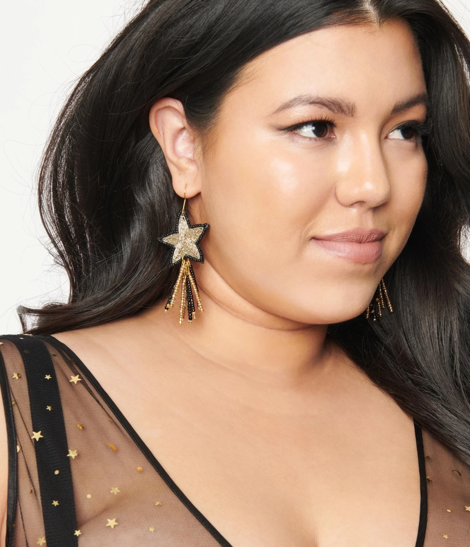 Black & Gold Beaded Star Earrings 2 Black & Gold Beaded Star Earrings - Image 2