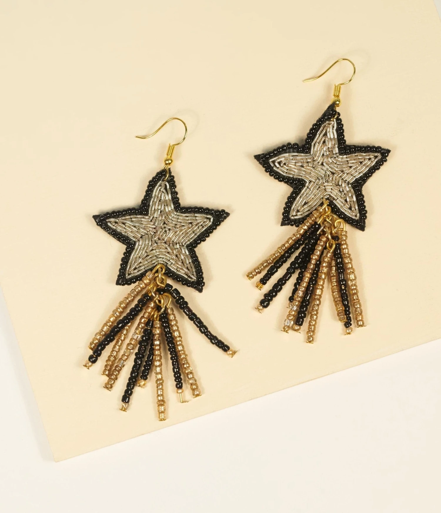 Black & Gold Beaded Star Earrings 1 Black & Gold Beaded Star Earrings