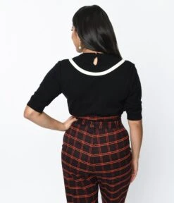 Black & Ivory Faux Collar Knit Top -New Dress Store black ivory faux collar knit top 783583