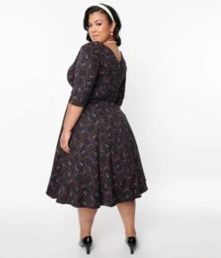 Black Kitty Cat Checkered Swing Dress -New Dress Store black kitty cat checkered swing dress 532975