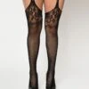 Black Lace Top Fishnet Tights & Tear Drop Garterbelt