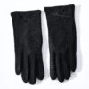 Black Leather Bow Lined Texting Gloves