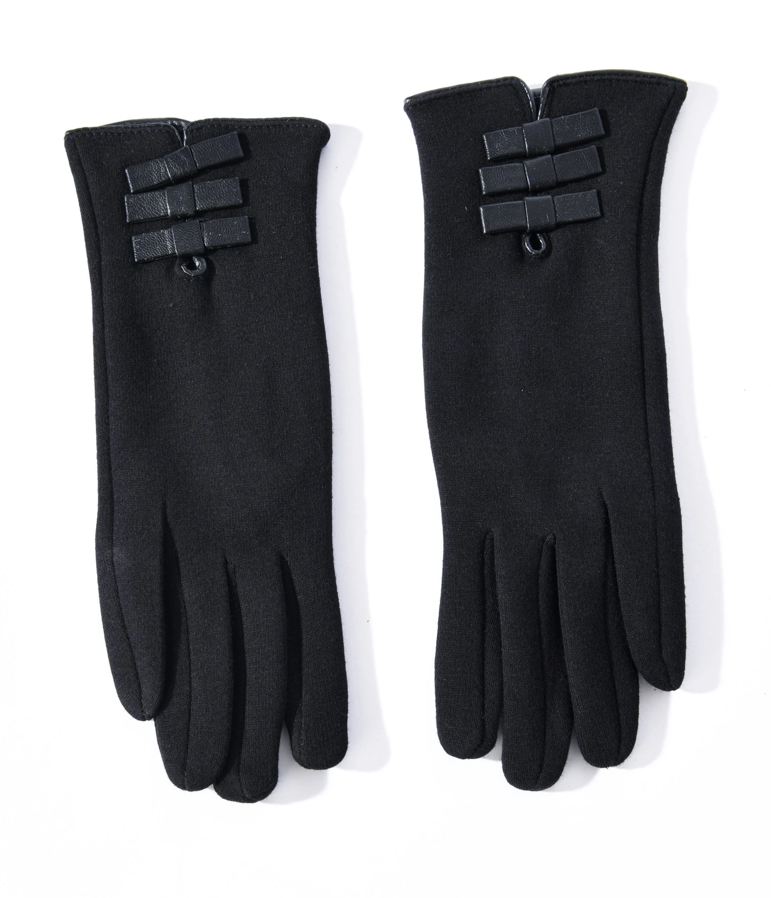 Black Leather Bows Texting Gloves 1 Black Leather Bows Texting Gloves