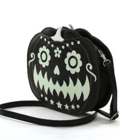 Black Leatherette Glow In The Dark Jack O Lantern Crossbody Bag -New Dress Store black leatherette glow in the dark jack o lantern crossbody bag 181539