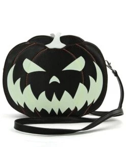 Black Leatherette Glow In The Dark Jack O Lantern Crossbody Bag -New Dress Store black leatherette glow in the dark jack o lantern crossbody bag 544224