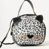 Black Leatherette & Leopard Face Crossbody