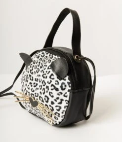 Black Leatherette & Leopard Face Crossbody -New Dress Store black leatherette leopard face crossbody 587287
