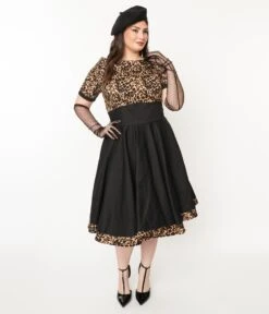 Black & Leopard Print Darlene Swing Dress