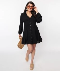 Black Long Sleeve Mini Dress