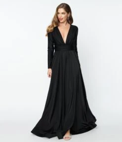 Black Long Sleeve Sophisticated Goddess Gown