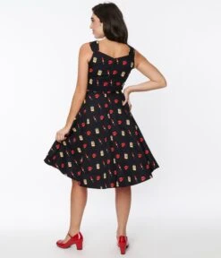 Black Makeup Print Swing Dress -New Dress Store black makeup print swing dress 504579