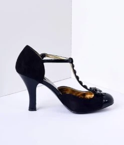 PLEASER Black Microsuede Button Up T-Strap Heels -New Dress Store black microsuede button up t strap heels 551185