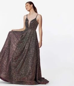 Black & Multi Iridescent Sequin Prom Gown -New Dress Store black multi iridescent sequin prom gown 413914