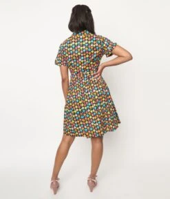 Black & Multicolor Floral Fit & Flare Dress -New Dress Store black multicolor floral fit flare dress 251928