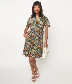Black & Multicolor Floral Fit & Flare Dress