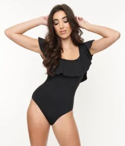 Black Off Shoulder Ruffle Swimsuit -New Dress Store black off shoulder ruffle swimsuit 938943