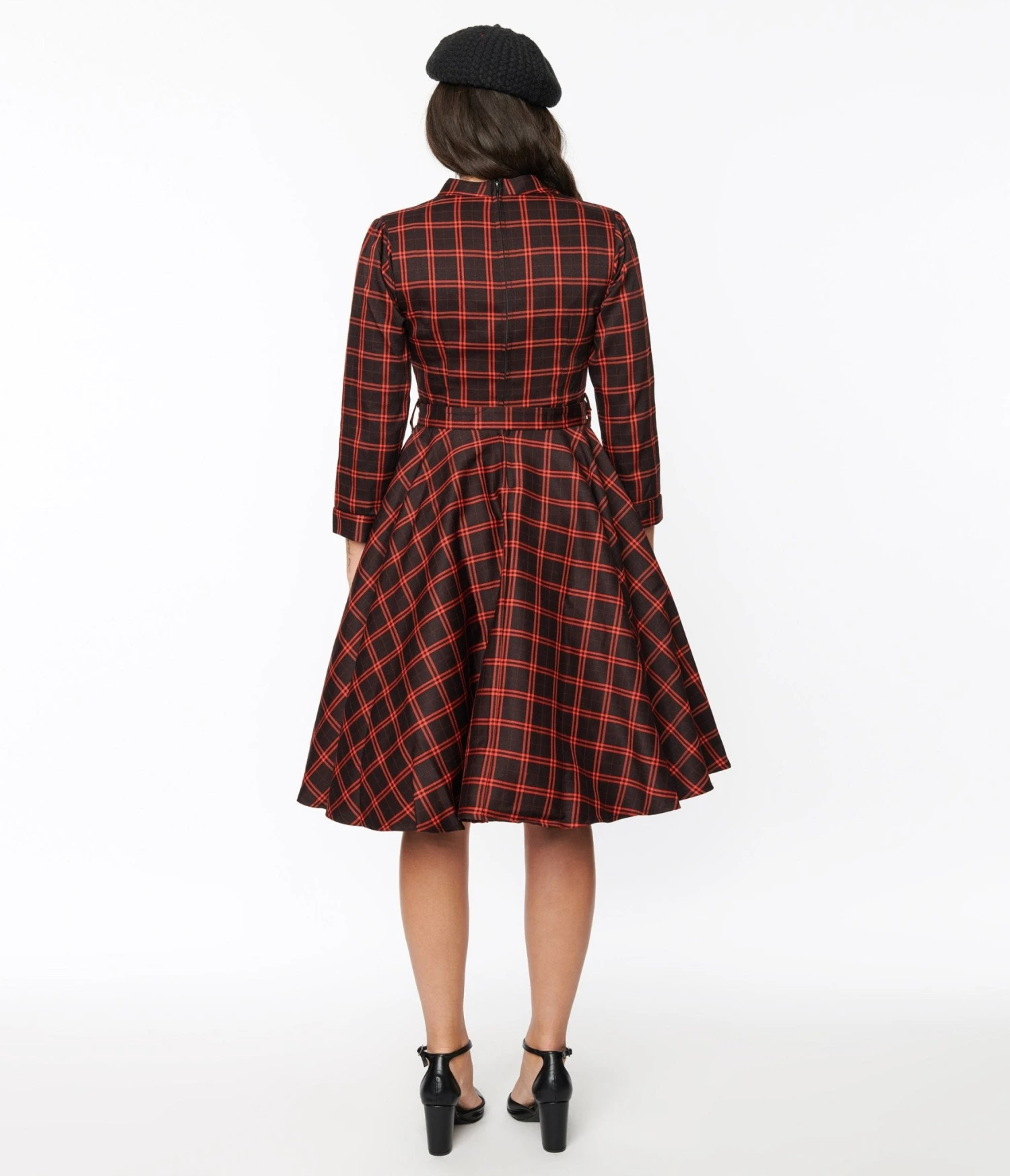 Black & Orange Windowpane Belted Swing Dress 3 Black & Orange Windowpane Belted Swing Dress - Image 3