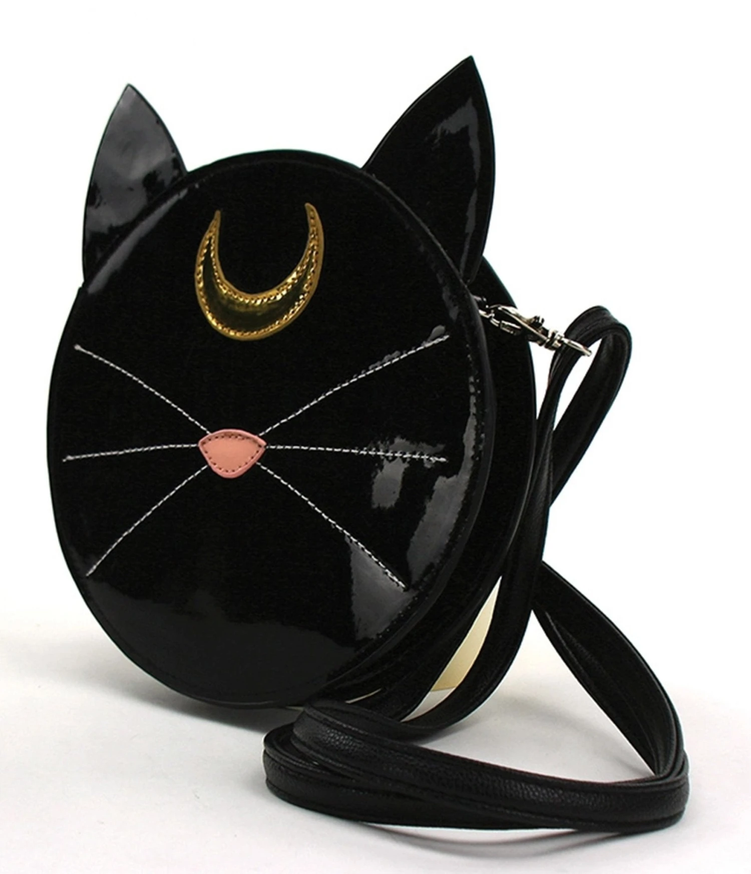 Black Patent Leatherette Mystical Black Cat Face Crossbody Bag 2 Black Patent Leatherette Mystical Black Cat Face Crossbody Bag - Image 2