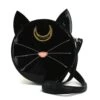 Black Patent Leatherette Mystical Black Cat Face Crossbody Bag