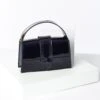 Black Patent Leatherette Square Handbag