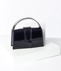 Black Patent Leatherette Square Handbag