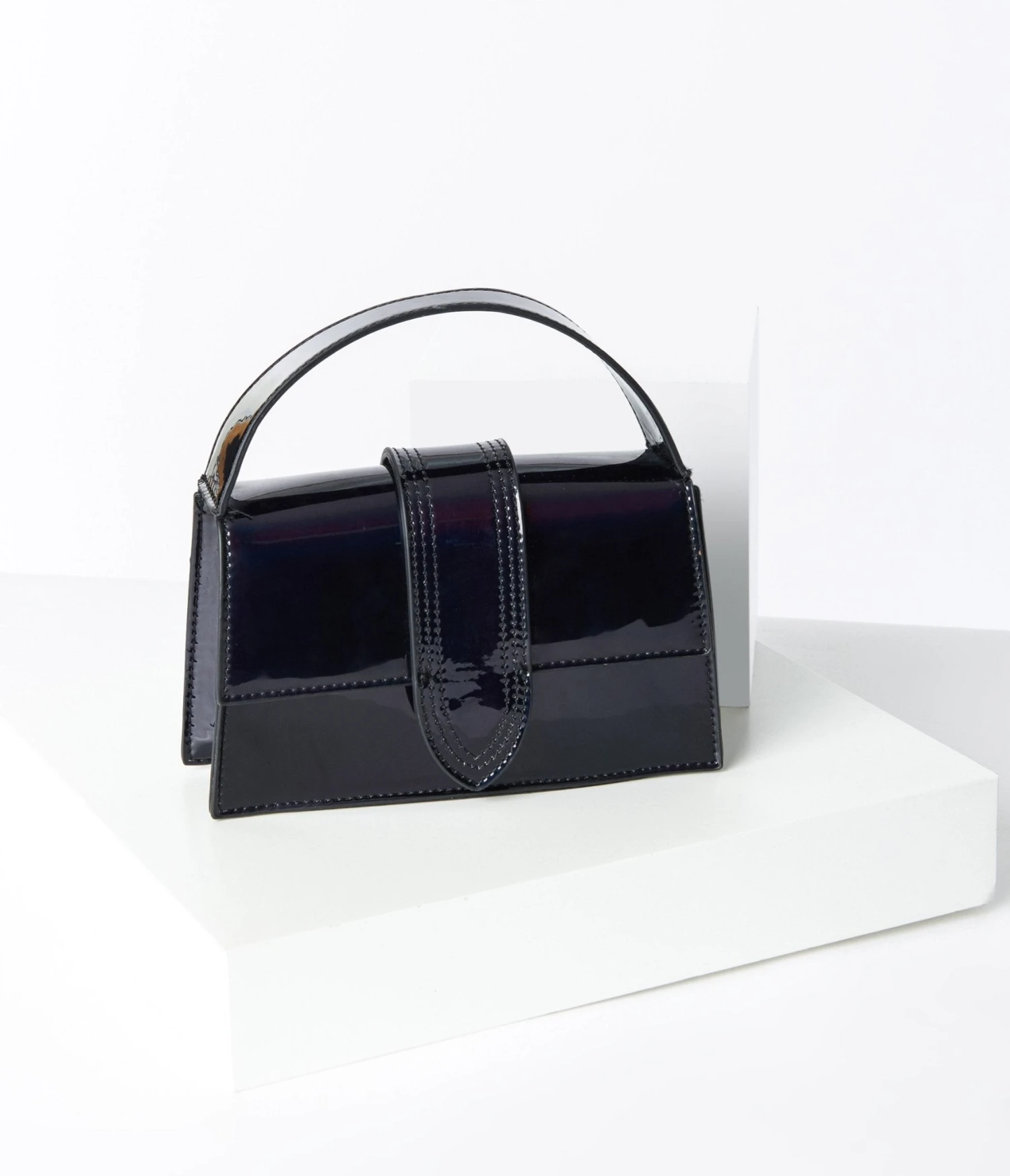Black Patent Leatherette Square Handbag 1 Black Patent Leatherette Square Handbag
