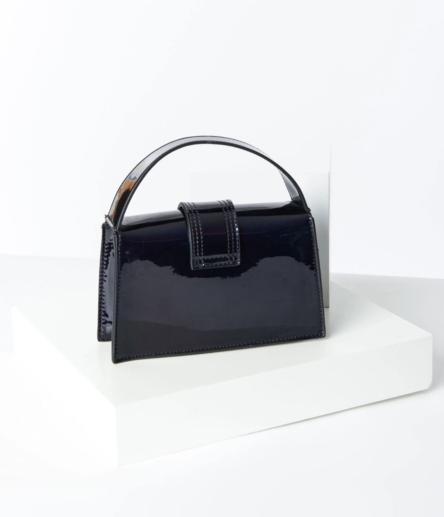 Black Patent Leatherette Square Handbag 3 Black Patent Leatherette Square Handbag - Image 3