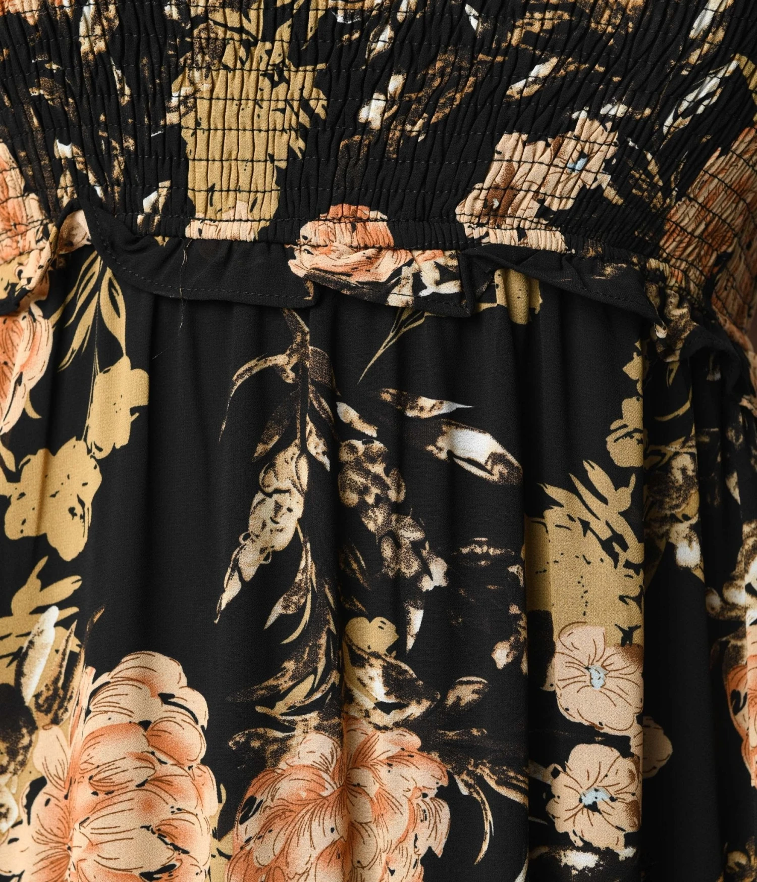 Black & Pink Antique Floral Smocked Puff Sleeve Midi Dress 2 Black & Pink Antique Floral Smocked Puff Sleeve Midi Dress - Image 2