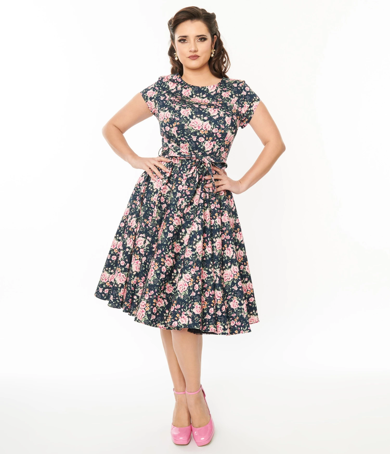 Black & Pink Floral Cleo Swing Dress 1 Black & Pink Floral Cleo Swing Dress