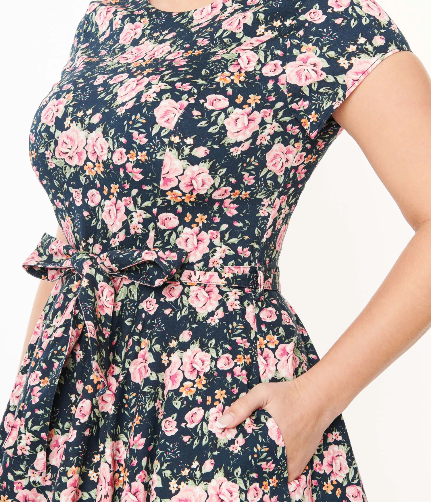 Black & Pink Floral Cleo Swing Dress 2 Black & Pink Floral Cleo Swing Dress - Image 2