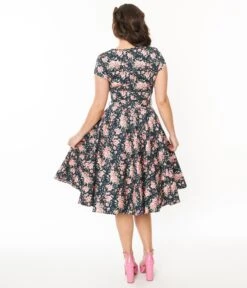 Black & Pink Floral Cleo Swing Dress 5 Black & Pink Floral Cleo Swing Dress -New Dress Store black pink floral cleo swing dress 730408