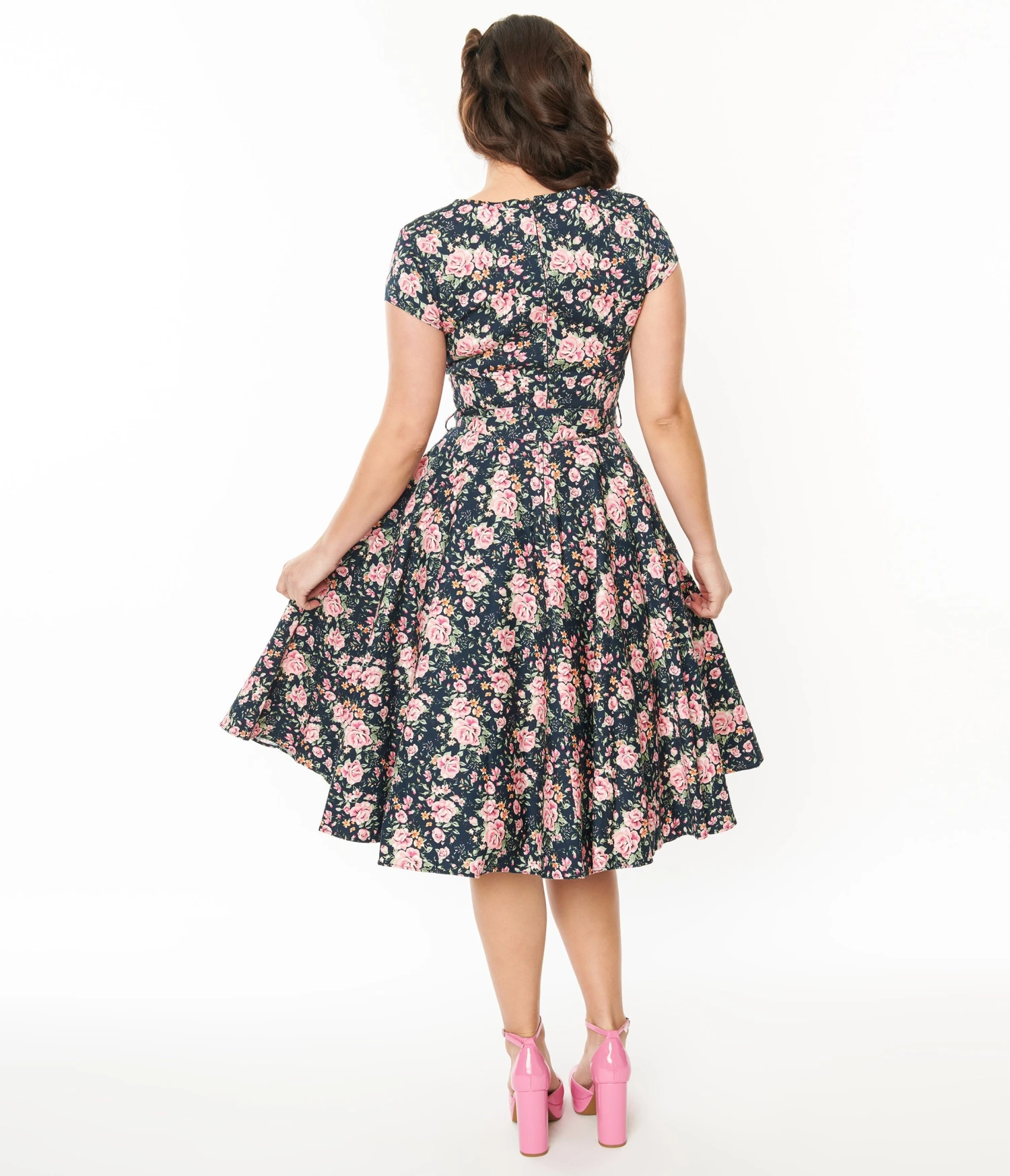 Black & Pink Floral Cleo Swing Dress 3 Black & Pink Floral Cleo Swing Dress - Image 3
