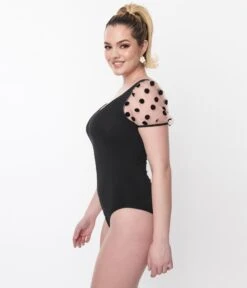 Black & Pink Polka Dot Ailani Bodysuit -New Dress Store black pink polka dot ailani bodysuit 731876