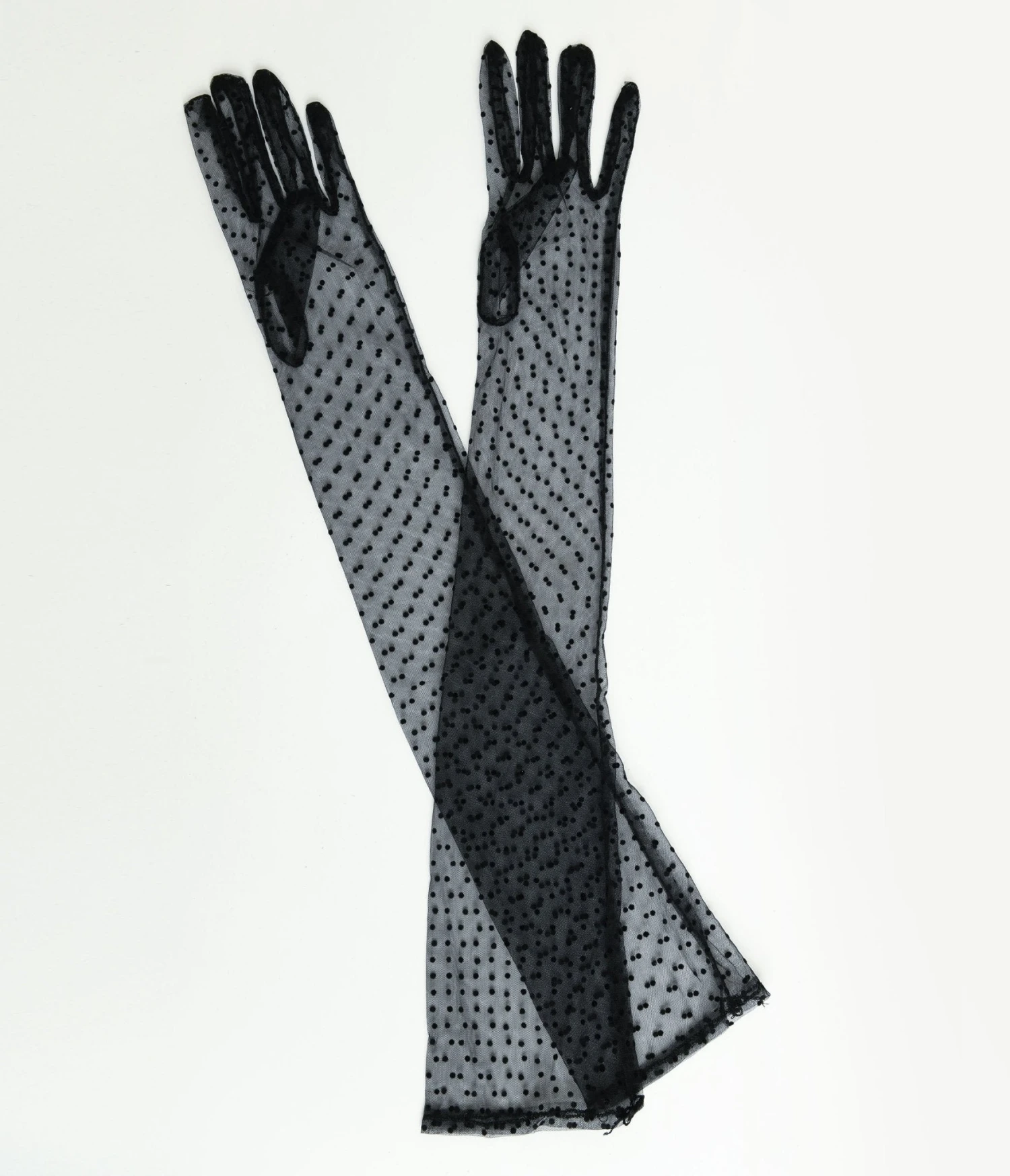 Black Polka Dot Mesh Elbow Length Gloves 1 Black Polka Dot Mesh Elbow Length Gloves