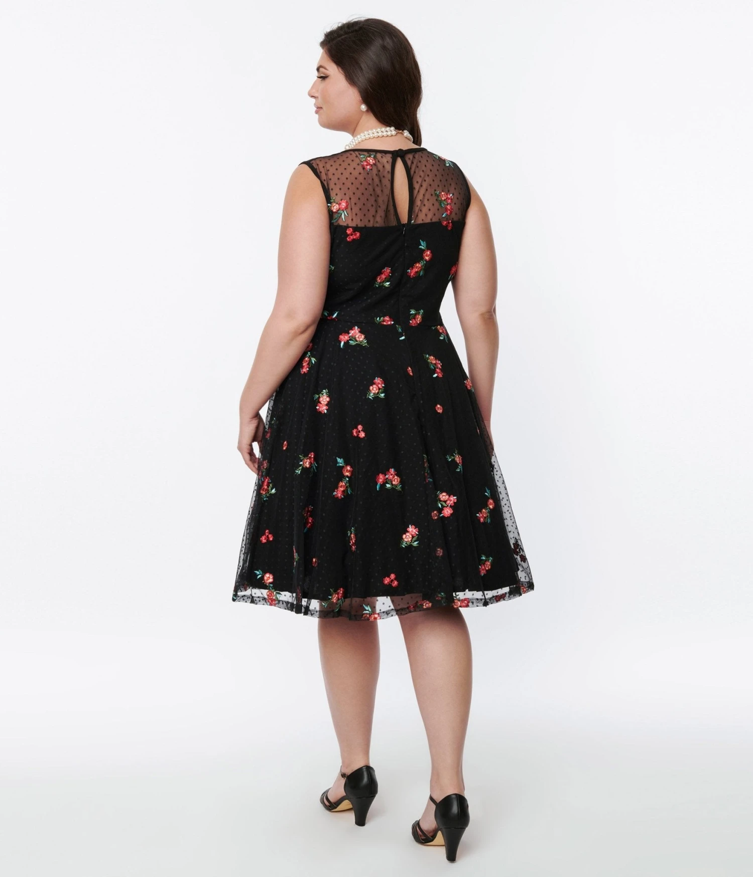 Black Polka Dot Tulle & Pink Floral Swing Dress 3 Black Polka Dot Tulle & Pink Floral Swing Dress - Image 3