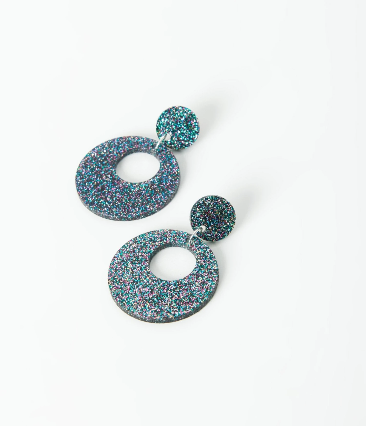 Black & Rainbow Glitter Acrylic Go Go Earrings 1 Black & Rainbow Glitter Acrylic Go Go Earrings