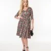 Black & Rainbow Retro Print Flare Dress