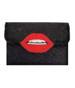 Black & Red Lips Beaded Clutch