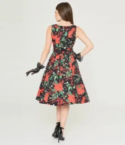 Black & Red Poinsettia Swing Dress -New Dress Store black red poinsettia swing dress 355711