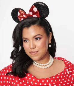 Black & Red Polka Bot Sequin Mouse Headband