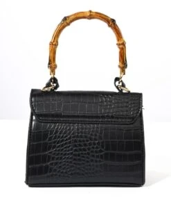 Black Reptile Embossed Bamboo Handle Handbag 5 Black Reptile Embossed Bamboo Handle Handbag -New Dress Store black reptile embossed bamboo handle handbag 522679