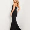 Jovani Black Rhinestone Embellished Strapless Shirred Mermaid Prom Dress