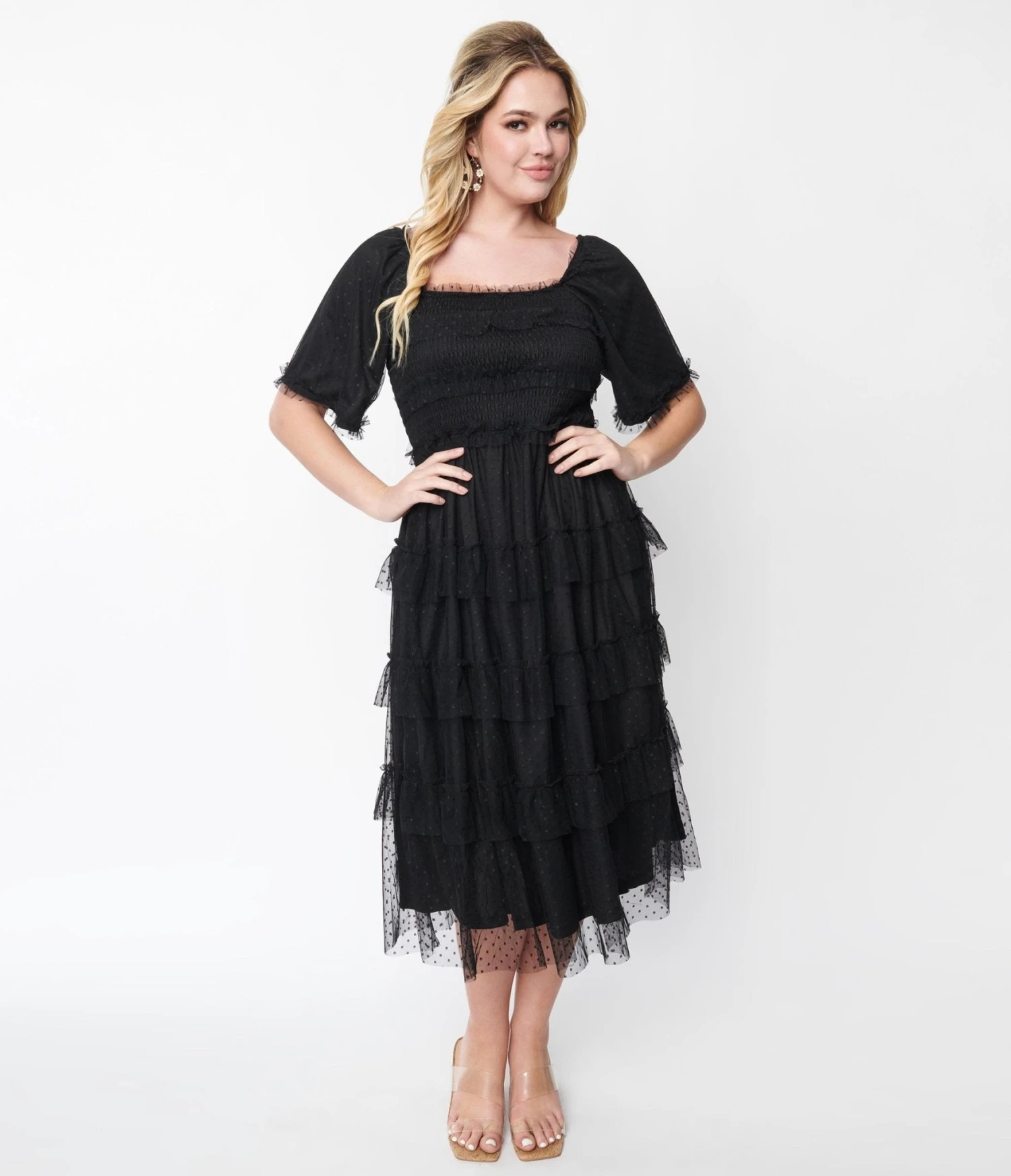 Black Ruffled Tiered Midi Dress 5 Black Ruffled Tiered Midi Dress - Image 5